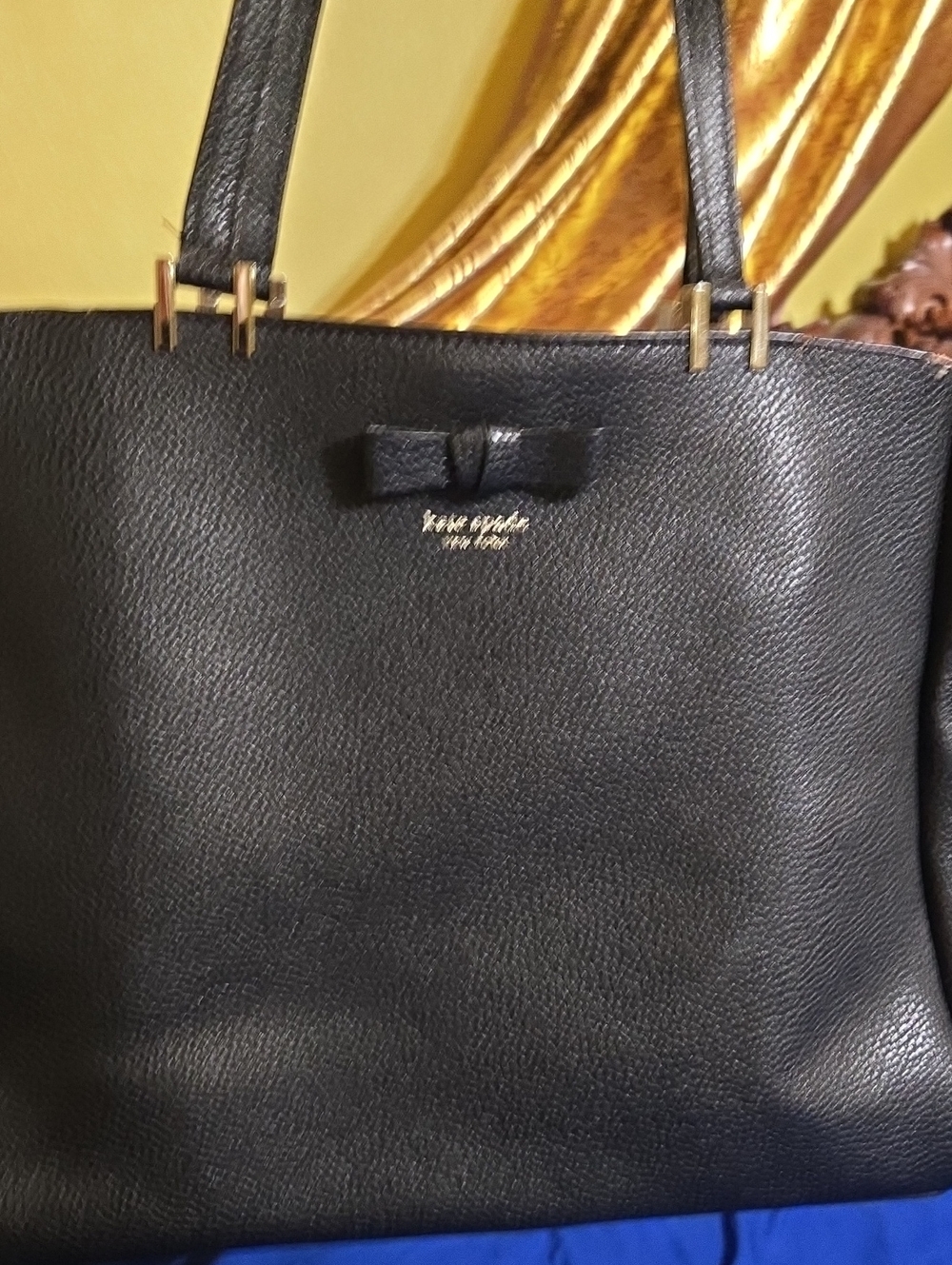 Kate Spade NY large Black Leather Tote with Signature Bow Accent